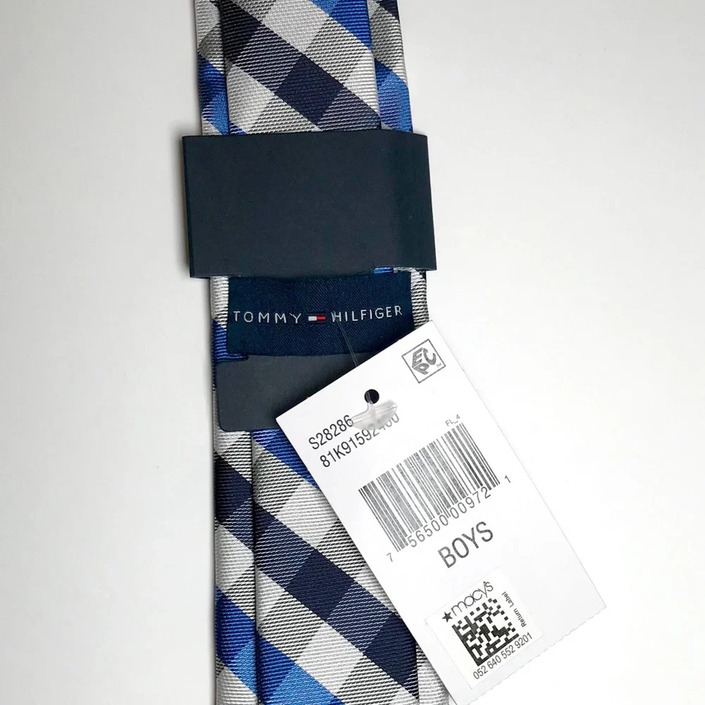 Tommy Hilfiger Boy’s Blue Black and White Plaid Tie New With Tags